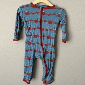 Kickee Pants Red Crab Print Infant 3-6 months Coverall Zipper Romper